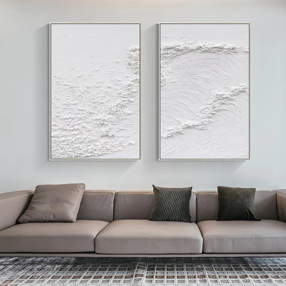 White Textured Minimalist Wall Art Set of 2