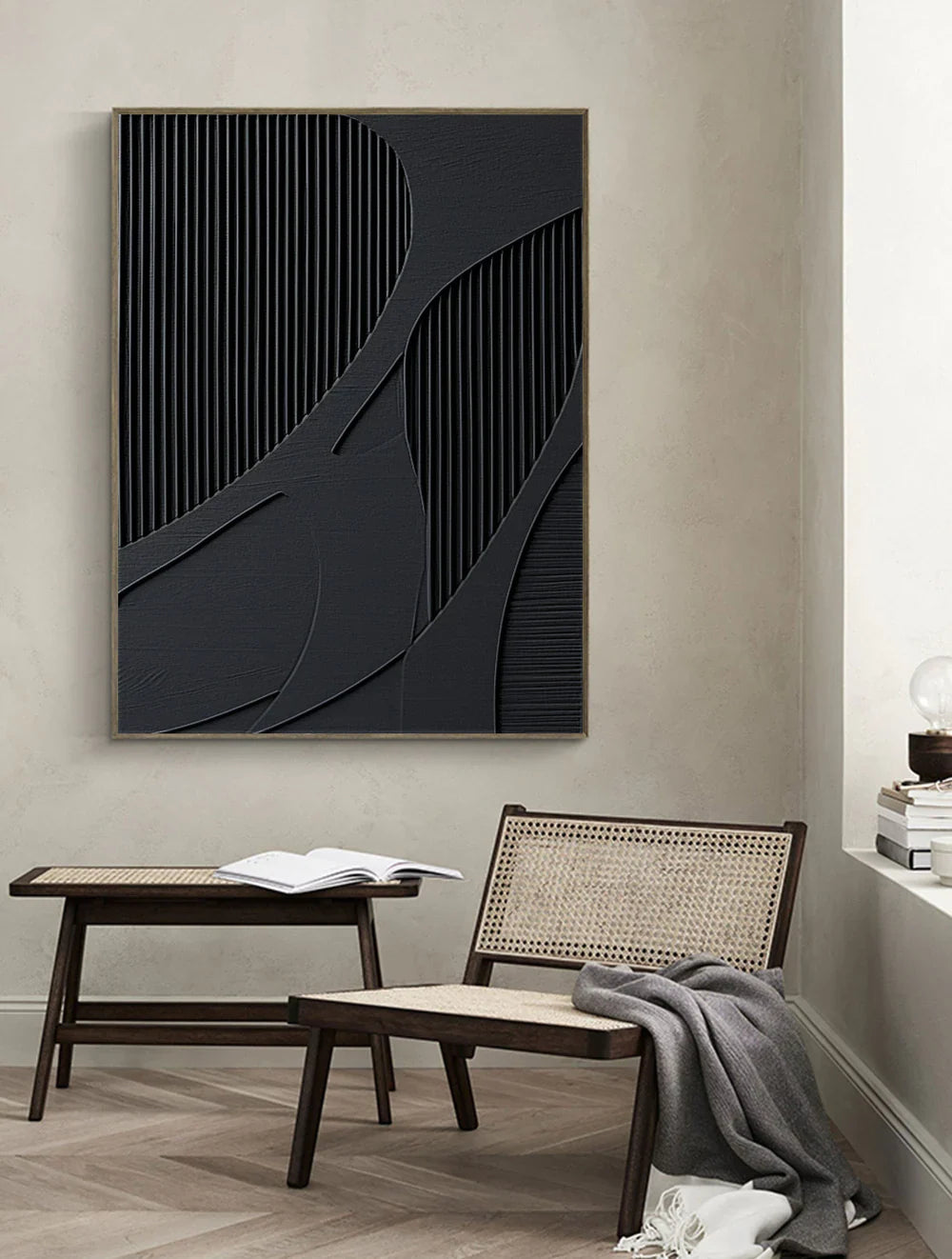 Black Textured Minimalist Wall Art