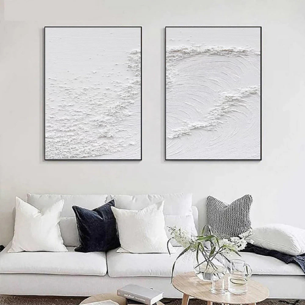 White Textured Minimalist Wall Art Set of 2