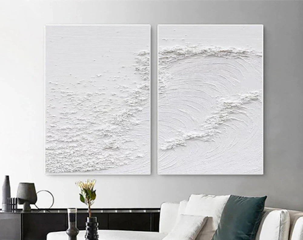 White Textured Minimalist Wall Art Set of 2