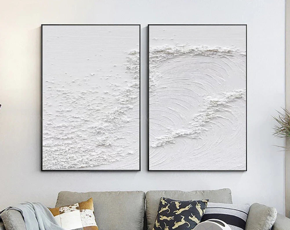 White Textured Minimalist Wall Art Set of 2